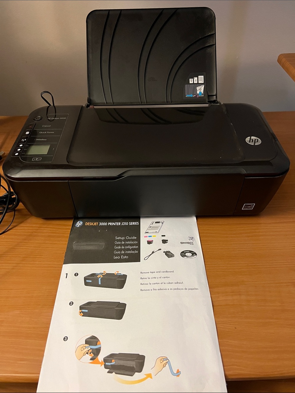 HP Black All-in-One Desk Printer with Setup Guide